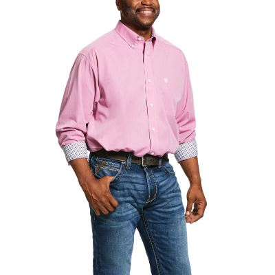 Ariat Western: Wrinkle Free Solid Pinpoint Oxford Classic Fit Camisa Hombre - Rosas (OEHGU1248)